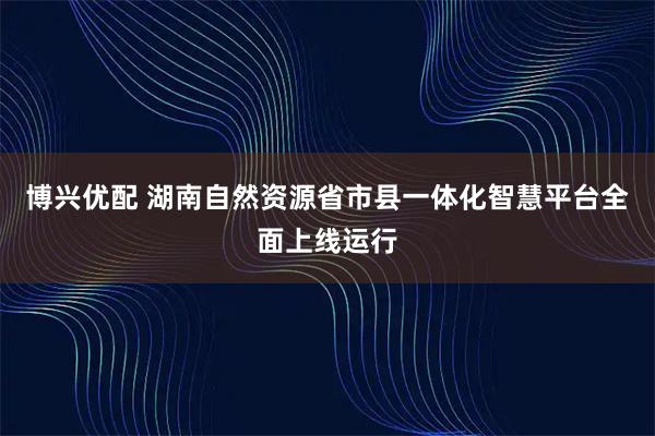 博兴优配 湖南自然资源省市县一体化智慧平台全面上线运行